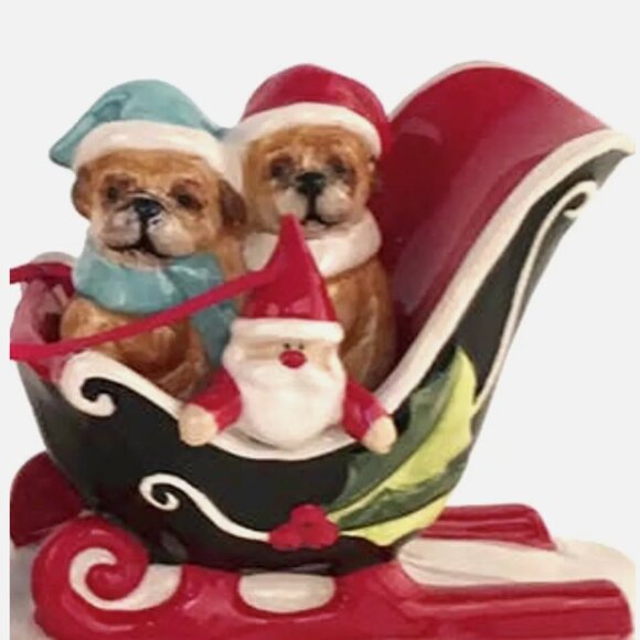 NWT Blue Sky Clayworks Christmas Dog Pug Reindeer Pulling Sleigh Ceramic Figure - Picture 3 of 11